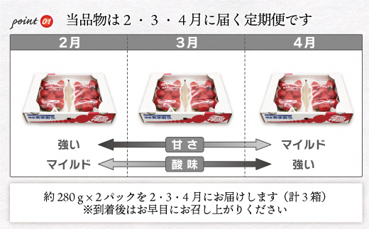 福岡県福津市のふるさと納税 【2026年2～4月発送】博多あまおう2パック3回定期便　約560g×3回[G5352a]