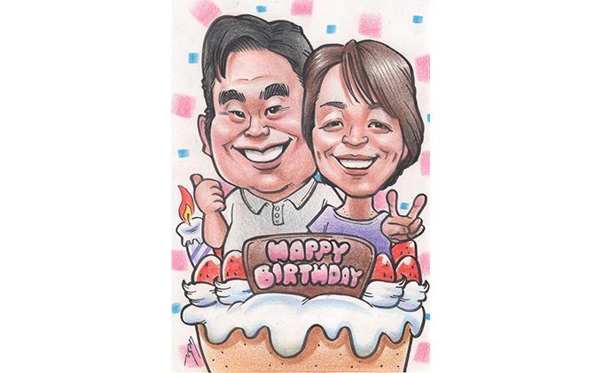 似顔絵　2名（背景体つき） 絵画 インテリア 