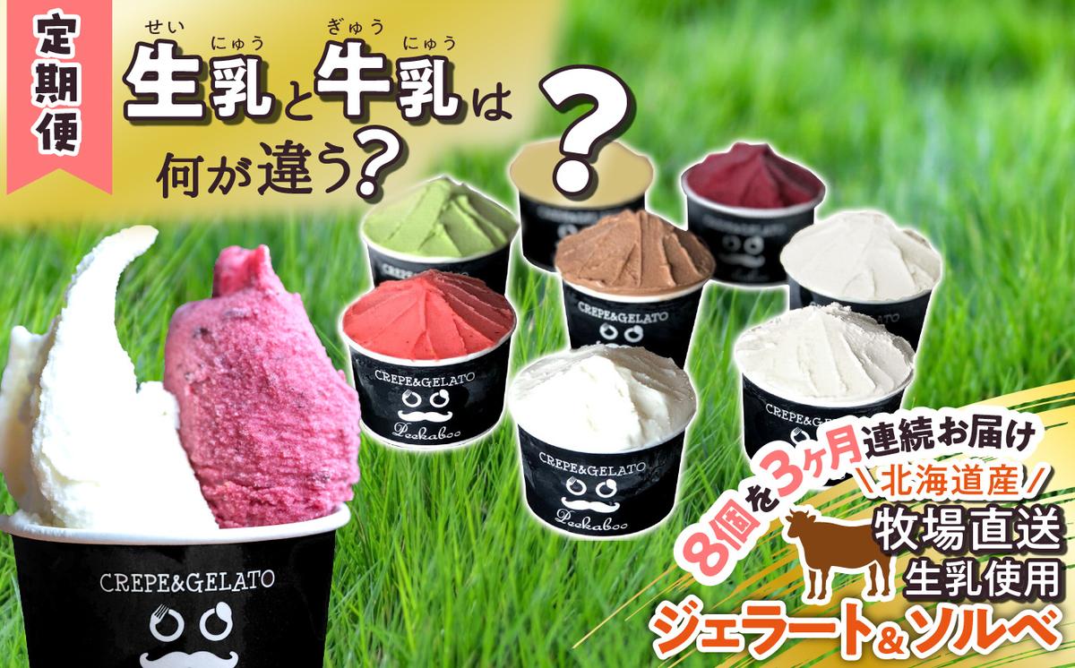 【北海道新ひだか町】<3ヶ月定期便>北海道産 生乳 ジェラート アイス 毎月8個  詰め合わせ ジェラートセット