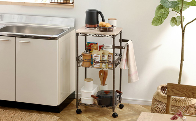 カラーメタルラック ワゴン CMM-WG4084 ブラウン アイリスオーヤマ 雑貨 日用品 天板付きのワゴン 