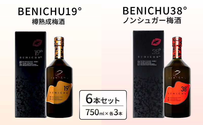 【福井県若狭町】樽熟成梅酒と無糖梅酒、BENICHU19°38°2種6本飲み比べセット(750ml) お酒 洋酒 リキュール