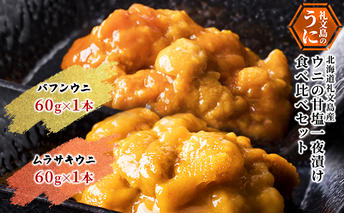 北海道 礼文島産 ウニ 甘塩一夜漬け 食べ比べセット（蝦夷ばふんうに・むらさきうに各1本） ウニ 雲丹 魚貝類 