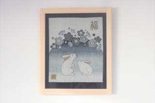 木製額 うさぎ 41cm×49cm×3cm／sora sora ひのき 桧 手作り フレーム 額 布製生地入り 奈良県 宇陀市