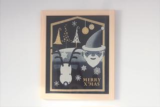 木製額 クリスマス 41cm×49cm×3cm／sora sora ひのき 桧 手作り フレーム 額 布製生地入り 奈良県 宇陀市