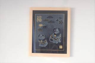 木製額 こまいぬ 41cm×49cm×3cm／sora sora ひのき 桧 手作り フレーム 額 布製生地入り 奈良県 宇陀市