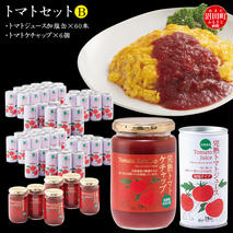 トマトセットB（トマトジュース加塩缶×60本・トマトケチャップ×6個）保存料 無添加 国産 北海道産