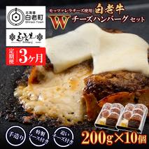 定期便3カ月 お楽しみ 白老牛 Ｗチーズ ハンバーグ セット 10個 モッツァレラ 特製ソース ベーコン 手造り BY091