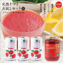 完熟トマトお試しセットB（ケチャップ1個・加塩缶3本）保存料 無添加 国産 北海道産 4005-07