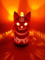 竹製キャンドルホルダー 猫 Ｋ-1 (表皮焦がしタイプ) ／ 天然素材 癒し 環境保全 おうち時間 ネコ ねこ キャンプ