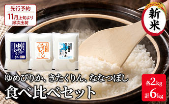 【先行予約2025年産米・11月上旬より順次出荷】北海道 赤平市産 お米 食べ比べ セット 計6kg(ゆめぴりか・ななつぼし・きたくりん各2kg)  精米 米 北海道米                              