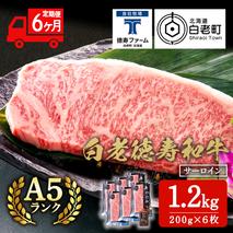 【定期便6カ月】 白老牛 サーロイン ステーキ 200g×6枚 （1.2kg） 特製ソース付き 和牛 牛肉 ギフト 北海道 ＜徳寿＞