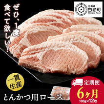 【定期便 6カ月】北海道産 白老豚 ロース とんかつ用 100g×12枚