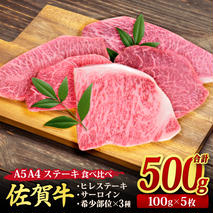 佐賀牛 ステーキ5種食べ比べセット 500g （100g×5枚） A5 A4 サーロイン ヒレ 希少部位【希少 国産和牛 牛肉 肉 牛 ステーキ】(H085194)