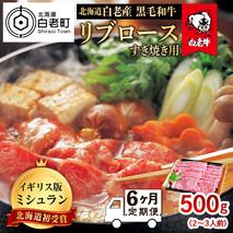【定期便 6カ月】 北海道 白老産 黒毛和牛 リブロース すき焼き 500ｇ (2・3人前)
