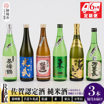 TheSAGA認定酒 純米酒おまかせ3本 定期便6回(H072157)