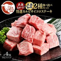 土佐あかうし＆土佐和牛2種食べ比べ（500g×8パック）4キロ 4kg 特選カルビサイコロステーキ 特選 カルビ サイコロステーキ 牛肉 赤牛 和牛 国産 エイジングビーフ エイジング工法 熟成肉