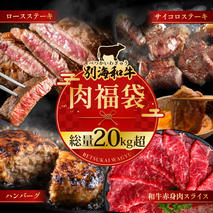 北海道 別海町 別海和牛 肉 福袋 総量 2.0kg超（別海和牛赤身肉スライス：500g（250g×2P） ハンバーグ980g（140g×7個） サイコロステーキ500g ロースステーキ500g）【FF0000047】