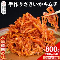 【10カ月定期便】【一子相伝】秘伝のさきいかキムチ 200g×4パック【本場の味 秘伝の味 焼肉 おつまみ 韓国 ピリ辛】(H104153)