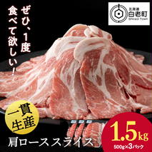北海道産 白老豚 肩ロース スライス 500g×3パック