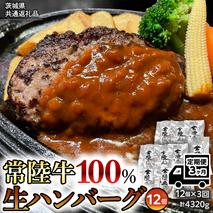 【茨城県共通返礼品】【３ヶ月定期便】 黒毛和牛 常陸牛 100% 特製 プレミアム 生ハンバーグ 120g×12個入り 合計1,440g 八千代町産 白菜 使用 無添加 無着色 保存料不使用 冷凍 牛 牛肉 ビーフ 生 ハンバーグ こだわり [AU055ya]
