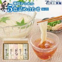 井上製麺 涼味 彩セット M-20(麺5種詰め合わせ) 葛そうめん 卵そうめん 茶そうめん 梅そうめん 茶そば【そうめん 夏 ギフト お中元 贈り物 プレゼント 家庭用 乾麺 保存食 井上製麺 】(H057129)