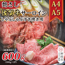 艶さし！【厳選部位】【A4～A5】佐賀牛サーロインしゃぶしゃぶすき焼き用 600g(300g×2P)【肉 牛肉 ブランド牛 黒毛和牛 お祝い ご褒美 ふるさと納税】(H112115)