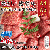 【12か月定期便】艶さし！【A4～A5】佐賀牛しゃぶしゃぶすき焼き用(肩ロース肉・肩バラ・モモ肉) 500g×12回【肉 牛肉 ブランド牛 黒毛和牛 ふるさと納税】(H112153)
