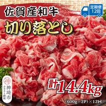 【12か月定期便】訳あり！佐賀産和牛切り落とし 1.2kg(600g×2P)×12回【肉 牛肉 ブランド牛 黒毛和牛 ふるさと納税】(H112186)