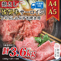【6か月定期便】艶さし！【厳選部位】【A4～A5】佐賀牛サーロインしゃぶしゃぶすき焼き用 600g(300g×2P)×6回【肉 牛肉 ブランド牛 黒毛和牛 お祝い ご褒美 ふるさと納税】(H112206)
