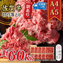 【12か月定期便】訳あり！【A4～A5】佐賀牛切り落とし 5kg(500g×10P)×12回【肉 牛肉 ブランド牛 黒毛和牛 ふるさと納税】(H112219）