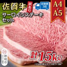 【3か月定期便】訳あり！【A4～A5】佐賀牛サーロインステーキセット 5kg(250g2枚入り×10p)×3回【肉 牛肉 ブランド牛 黒毛和牛 ふるさと納税】(H112220)