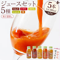【お中元熨斗付き】 ジュースセット 5本 ( 180ml 各1本 ） 果汁 100％  ストレート あじわうおいしさ 飲み比べ ドリンク 飲み物 ジュース にんじん みかん トマト 柿 りんご セット [AM007sa]