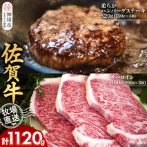 佐賀牛 サーロインステーキ200g×3枚計600g 柔らかハンバーグステーキ130g×4個計520g【佐賀牛 サーロイン ステーキ ハンバーグ 高級部位 赤身肉 霜降り】(H122127)
