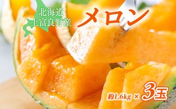 【2024年発送】かみふらの 赤肉メロン 約1.6kg 3玉 セット 北海道 上富良野町 メロン 先行予約 令和6年発送 果物類 フルーツ メロン赤肉 