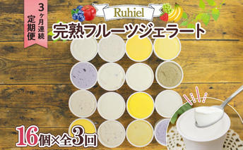 北海道 定期便 3ヶ月連続全3回 Ruhiel 完熟フルーツジェラート 16個 計48個 アイス 詰め合わせ ジェラート 手作り デザート お取り寄せ ギフト 倶知安町 送料無料 【 倶知安町 】 